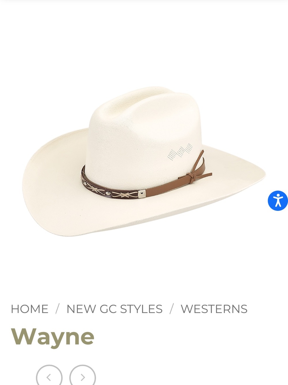 White Womens Western Straw Hat with Brown Leather Band - Picture 5 of 6